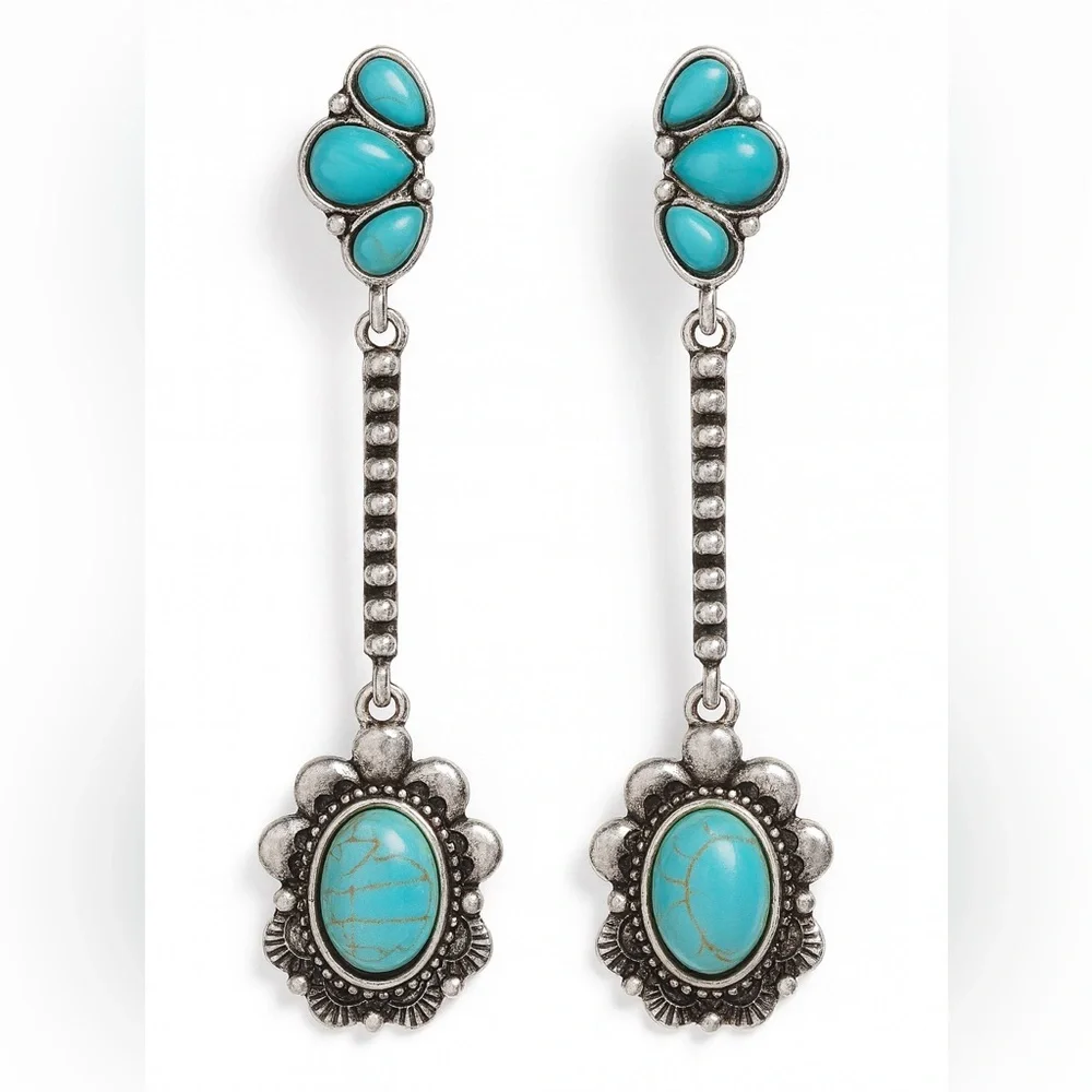 ⚜️ Turquoise and Silver Earrings - Picture 1 of 7